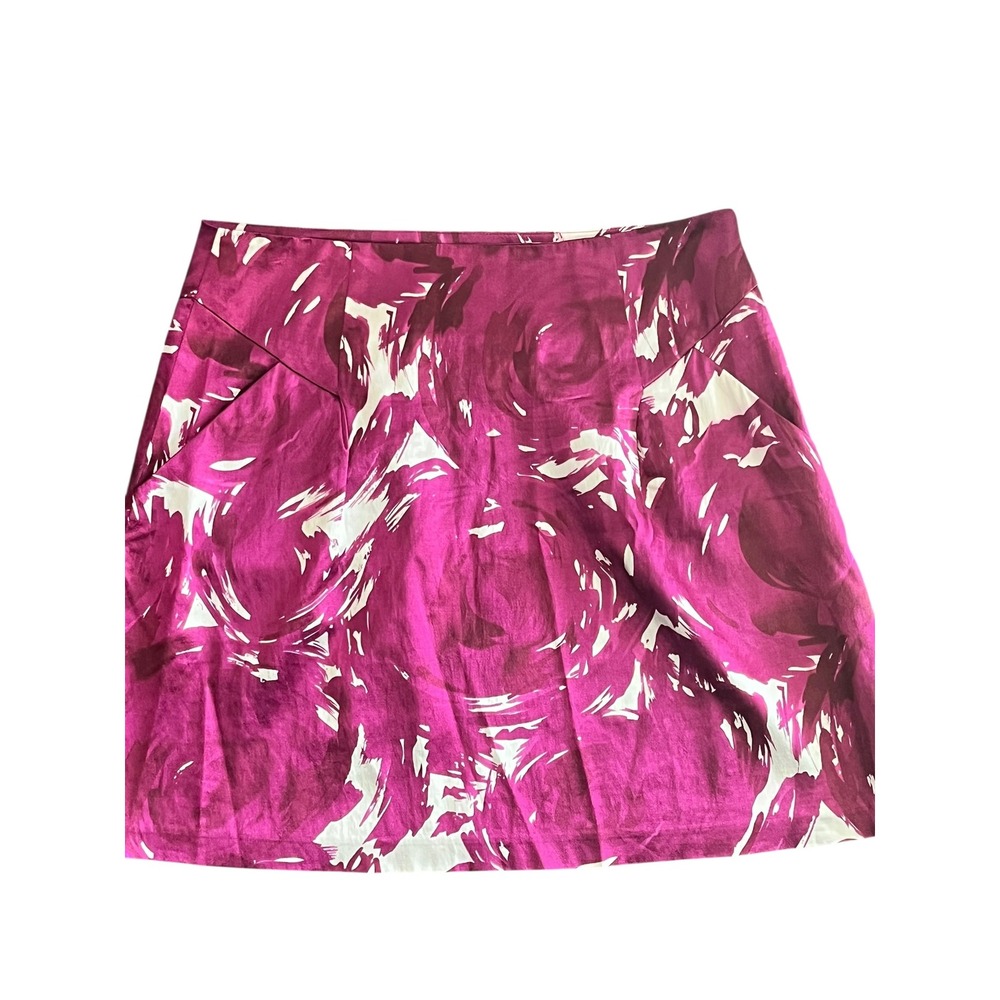 Theory Magenta Pink Abstract Silk Blend Mini Skirt Size 4 Floral Print
